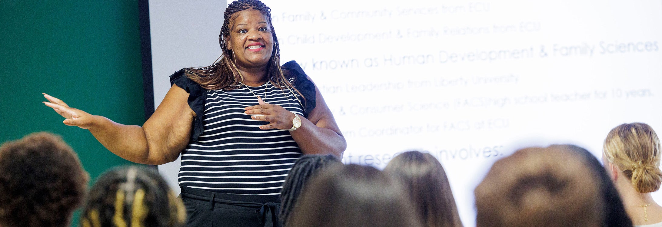 Alana Freeman teaches a human development and family sciences class in the Rivers Building, Aug. 19, 2024.