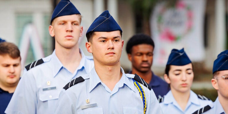 Students participate in Air Force ROTC drill.