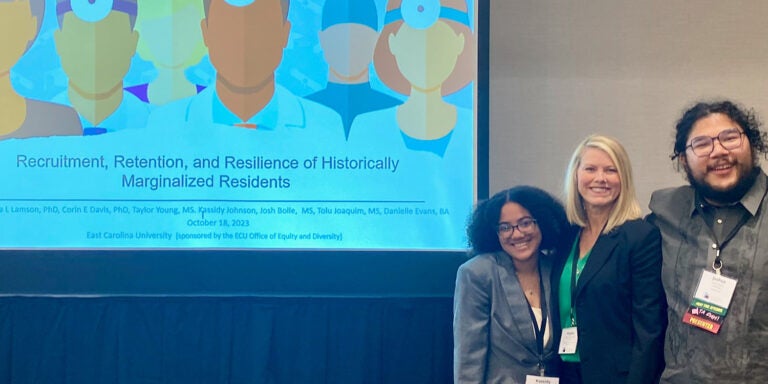 Dr. Angela Lamson with Kassidy Johnson (undergraduate biology student) and Josh Bolle (medical family therapy doctoral student) at the Collaborative Family Healthcare Association conference in Arizona.