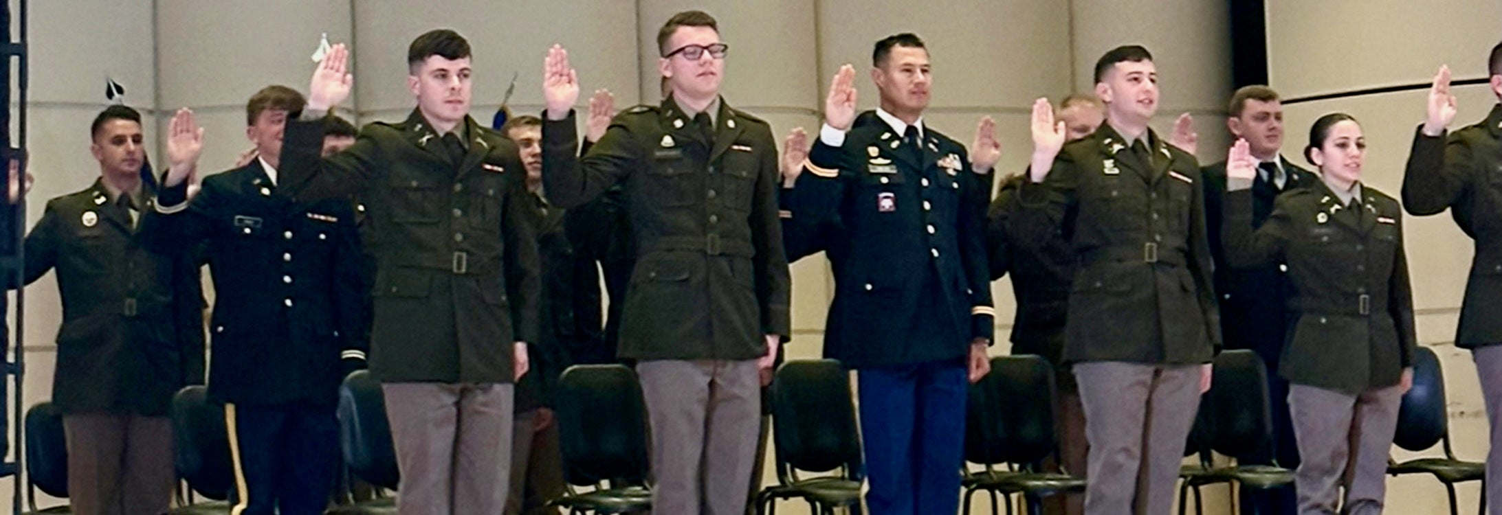 Cadets take the Oath of the Commissioned Officer during ECU Army ROTC's commissioning ceremony, May 4, 2024. (contributed photo)