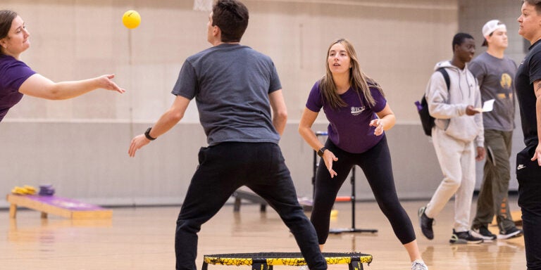 A game of Spikeball is enjoyed at the ECU Eakin Student Recreation Center. (ECU News Services photo)