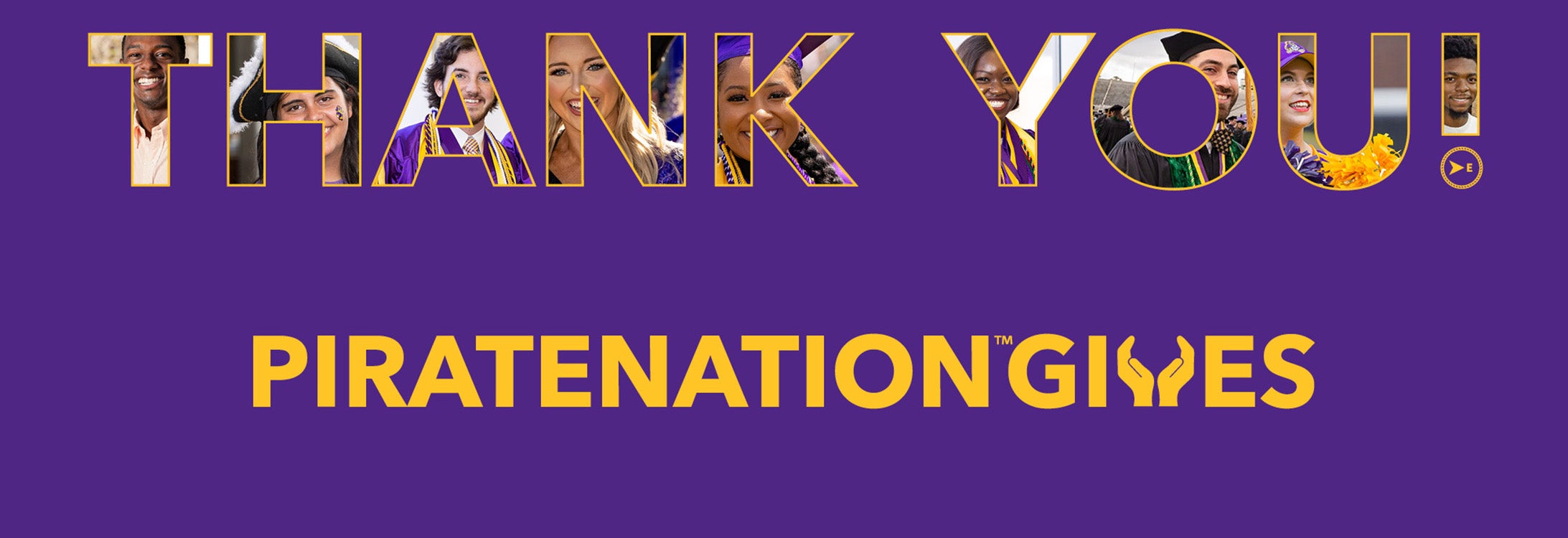 Decorative purple and gold Thank You graphic.