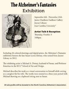 Flyer for The Alzheimer's Fantasies exhibition.